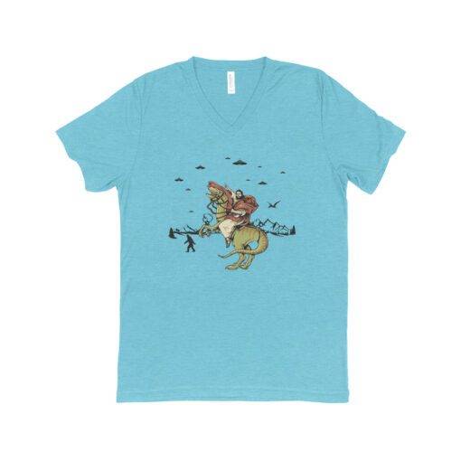Jesus Riding Dinosaur Triblend V-Neck T-Shirt 2