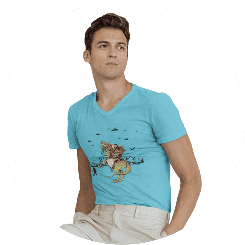 Jesus Riding Dinosaur Triblend V-Neck T-Shirt 7