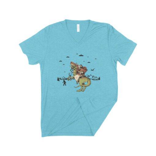 Jesus Riding Dinosaur Triblend V-Neck T-Shirt 4