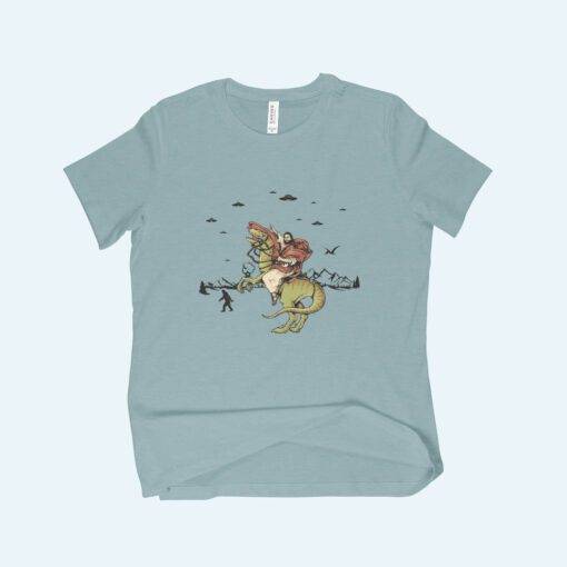 Jesus Riding Dinosaur Women's Relaxed Heather T-Shirt 4