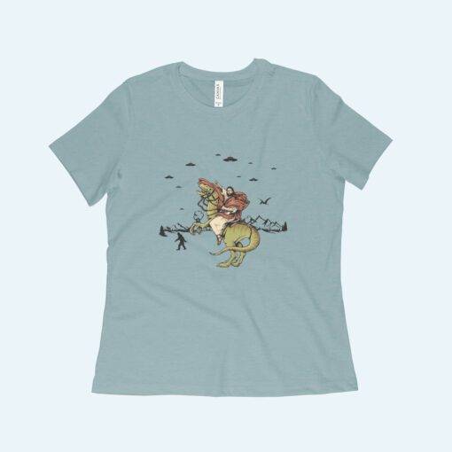 Jesus Riding Dinosaur Women's Relaxed Heather T-Shirt 3