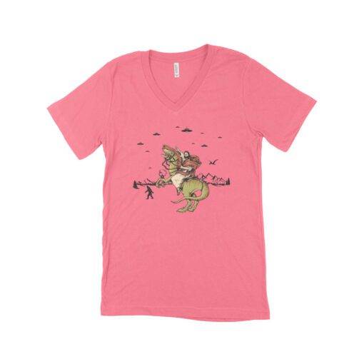 Jesus Riding Dinosaur V-Neck T-Shirt 2
