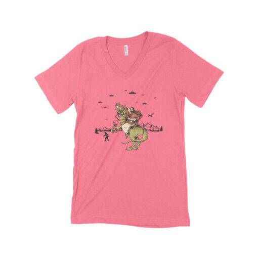 Jesus Riding Dinosaur V-Neck T-Shirt 3