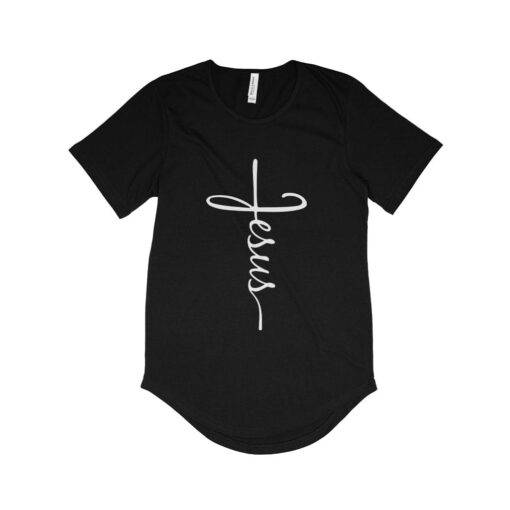 Jesus Cross Men's Jersey T-Shirt with Curved Hem - Image 3
