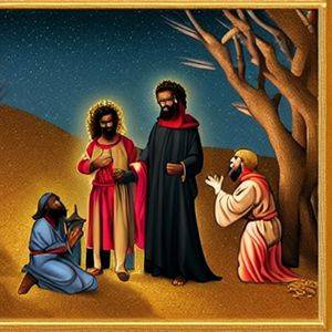 Shepherds visit Jesus - Wisemen bowing to Jesus